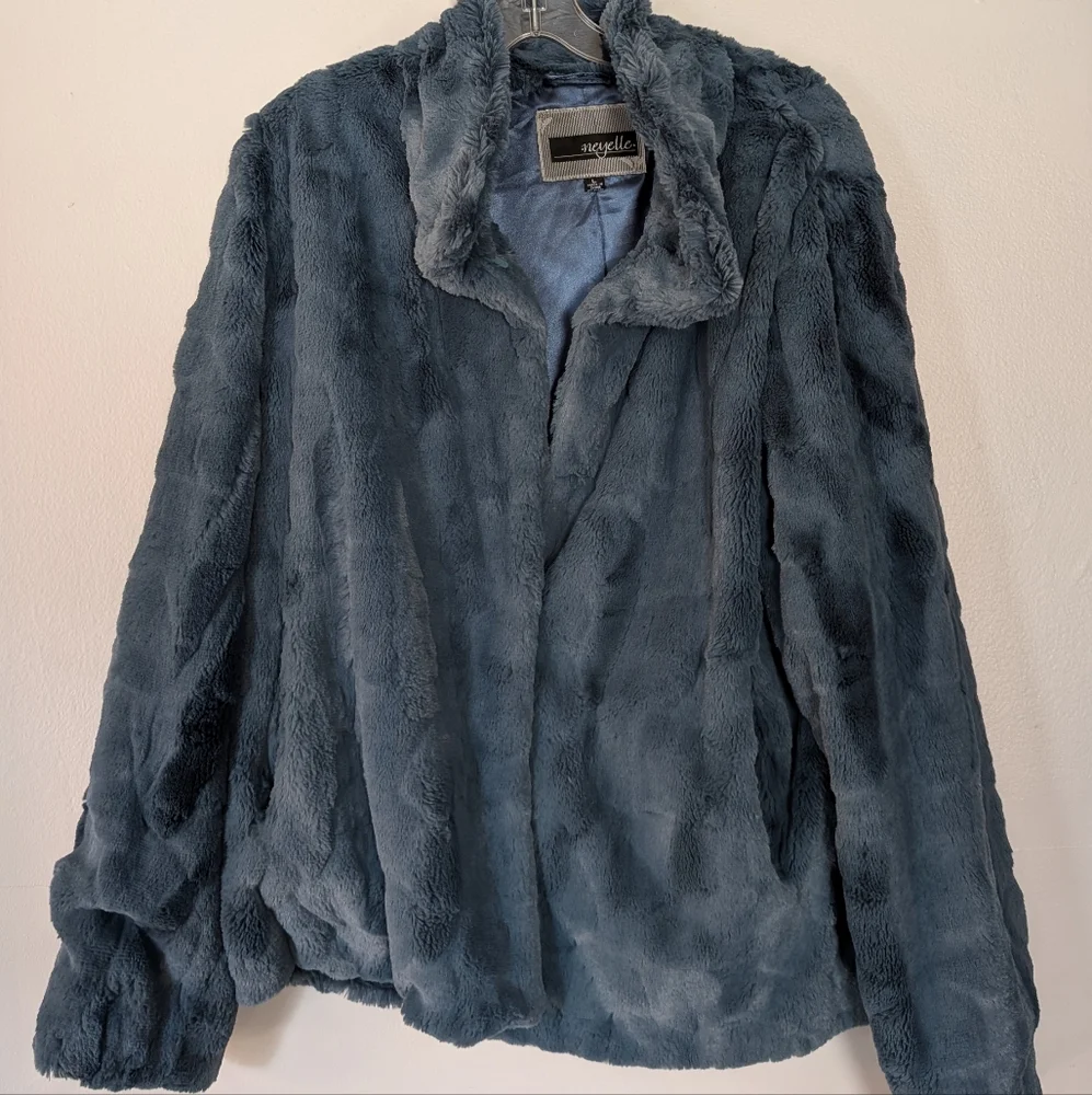 Faux Fur Coat in Blue - Picture 1 of 5